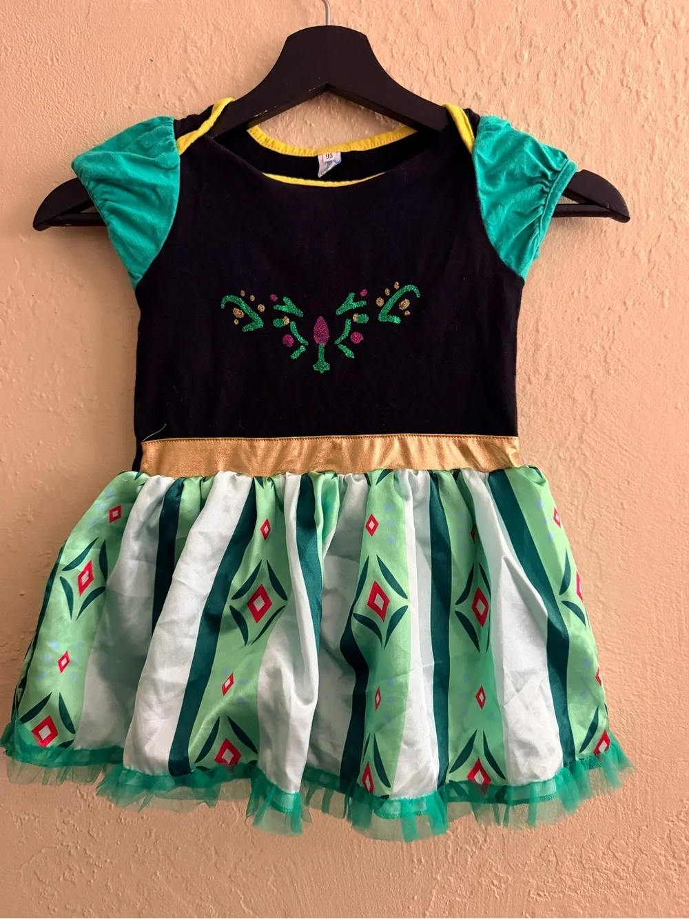 Girls Green and Black Princess Halloween Costume Dress with Gold Waist